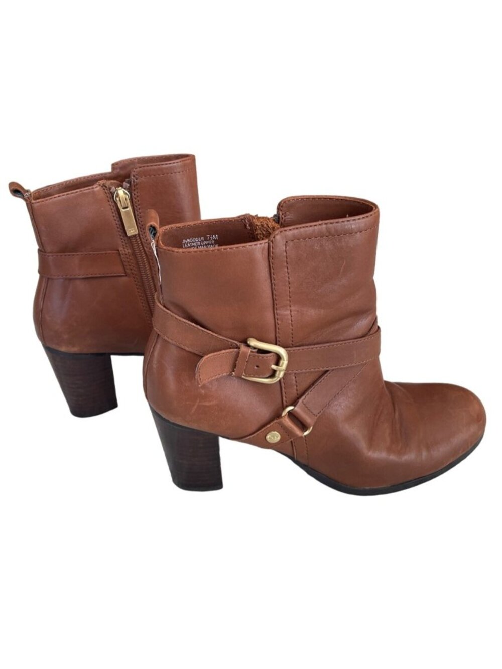 Jones New York Women's 7.5 Brown Leather Strappy Ankle Booties Block Heel